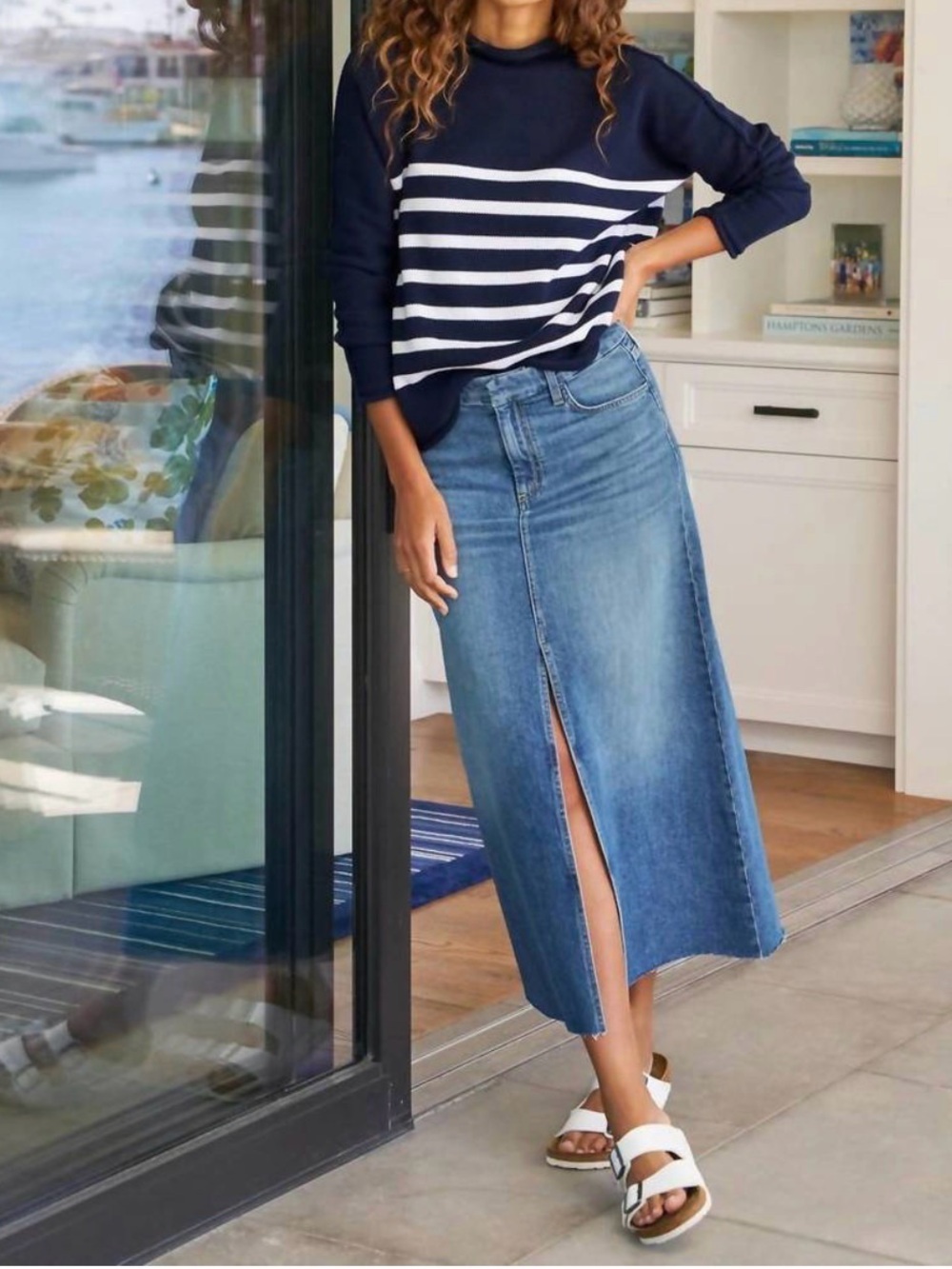 Frank & Eileen Donnybrook Denim Maxi Skirt Italian Vintage Blue Front Slit 28